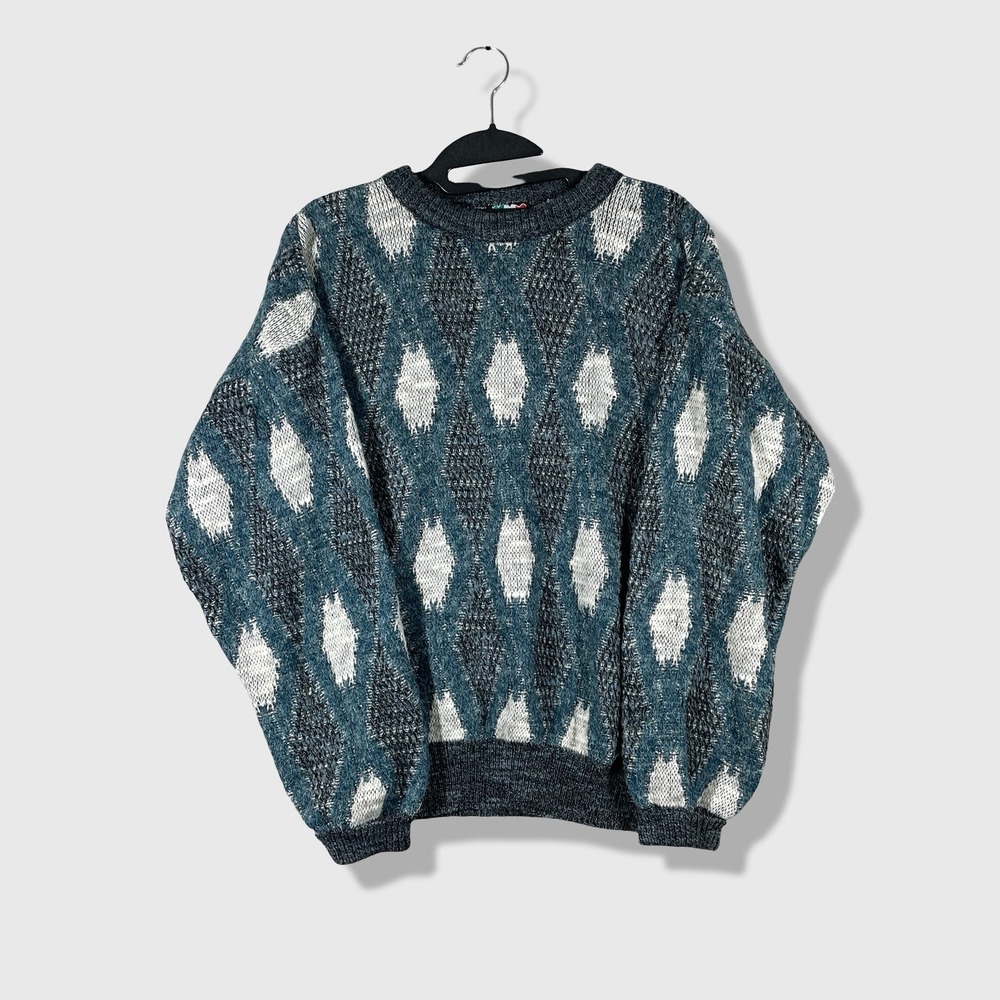 Colore Sweater Mens M Blue Diamond Geometric Knit Vintage Made in Italy Grandpa
